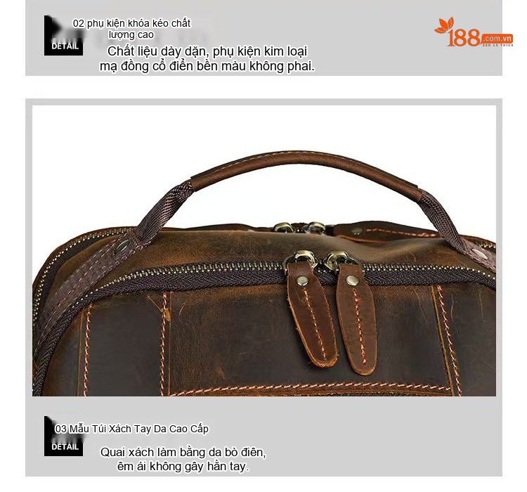 Balo Da Thật Mad Horse 15.6 Inch Dung Tích Lớn Phong Cách Retro Màu Nâu, Đen chi tiết 8