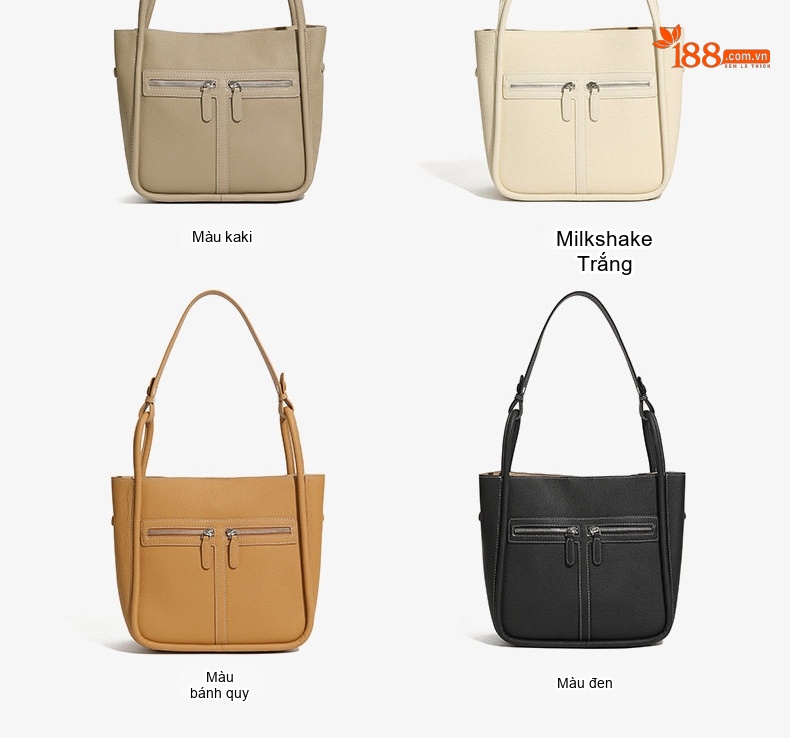 Túi Đeo Vai Nữ Da Bò Thật Dáng Horseshoe Công Sở, Túi Tote, Túi Bucket Màu Nâu chi tiết 8