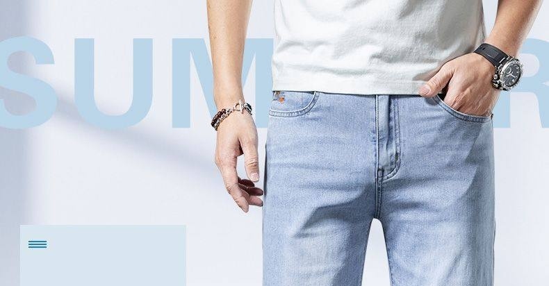 Quần Jean Nam Ống Đứng Mỏng Co Giãn Thoải Mái Màu Xanh chi tiết 3