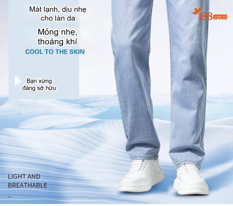 Quần Jean Nam Ống Đứng Mỏng Co Giãn Thoải Mái Màu Xanh chi tiết 4