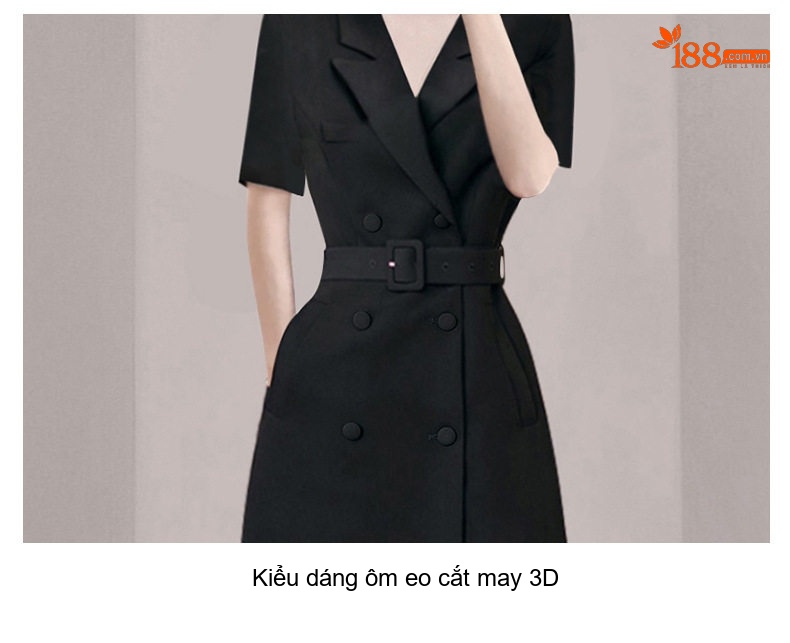 Váy Vest Công Sở Nữ Tay Ngắn Dáng Ôm Hai Hàng Khuy Màu Đen chi tiết 18