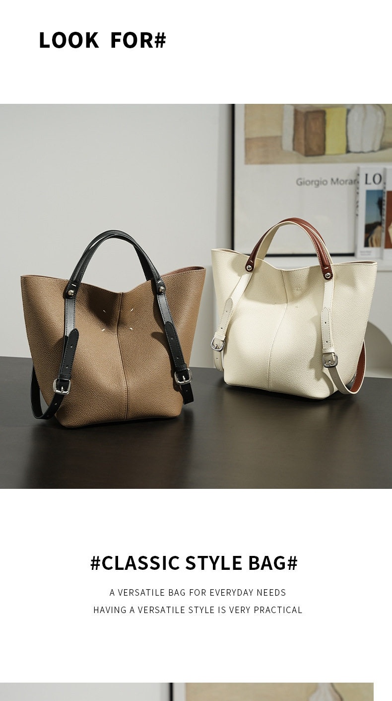 Túi Tote Da Bò Sức Chứa Lớn Đeo Vai Công Sở Phong Cách Tối Giản Màu Kem, Nâu chi tiết 11
