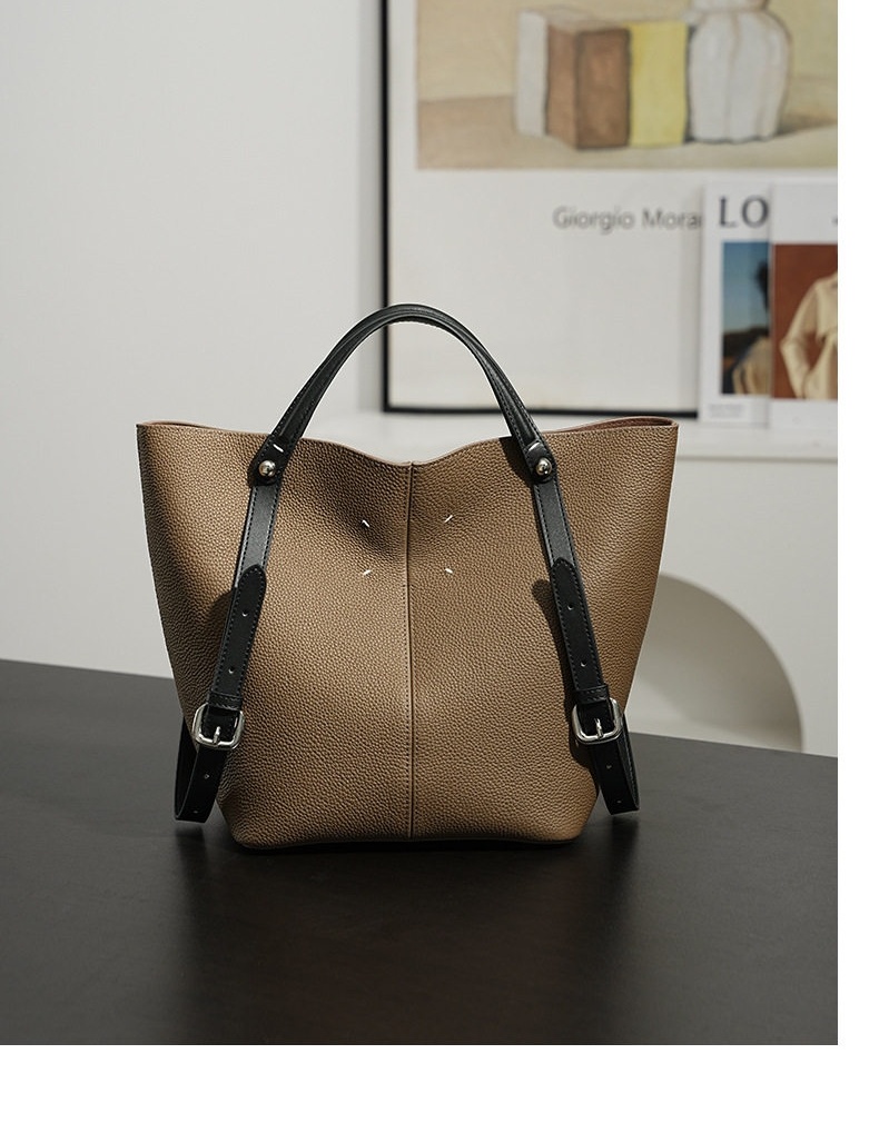 Túi Tote Da Bò Sức Chứa Lớn Đeo Vai Công Sở Phong Cách Tối Giản Màu Kem, Nâu chi tiết 12