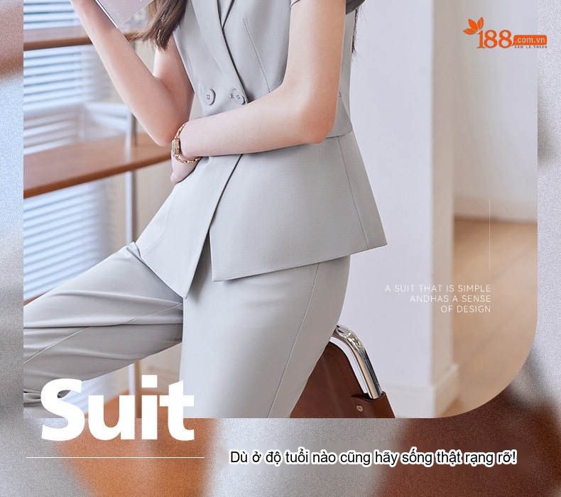 Bộ Vest Công Sở Nữ Tay Ngắn Mỏng Nhẹ Màu Xám, Be, Đen chi tiết 3