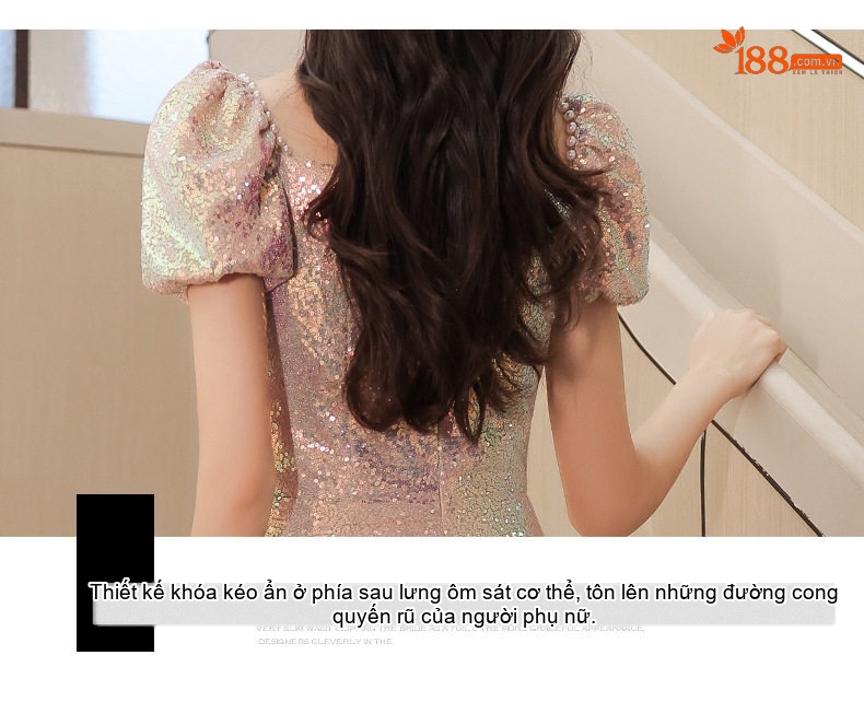 Váy Dạ Hội Nữ Kiểu Pháp Dáng Dài Sang Trọng Dự Tiệc Sinh Nhật Màu Hồng chi tiết 26