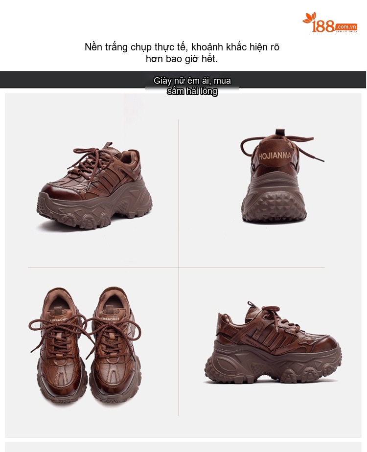 Giày Sneaker Nữ Đế Dày Phong Cách Âu Mỹ Chiều Cao Đế Khoảng 5cm Màu Trắng, Đen, Nâu chi tiết 15