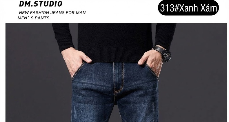 Quần Jean Dài Nam Màu Xanh Dương Rửa Bụi, Dáng Ôm Vừa, Ống Đứng, Phong Cách Retro chi tiết 17