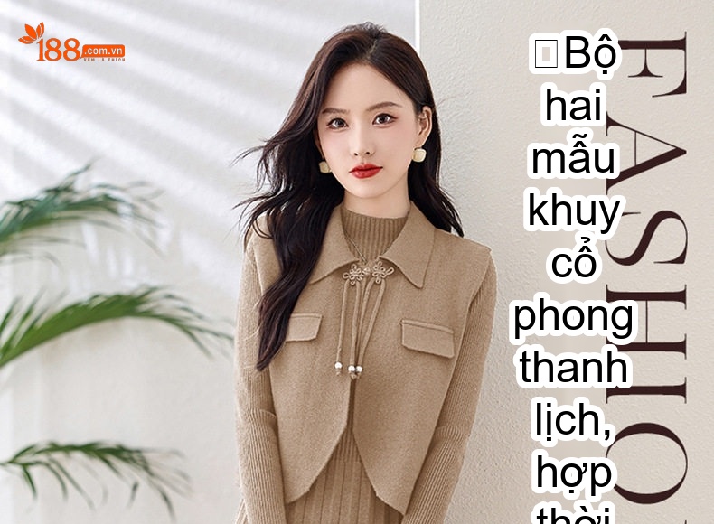 Váy Dệt Kim Dáng Ôm Thiết Kế Tay Dài Kèm Áo Khoác Gilê Bộ Hai Chiếc Màu Nâu, Be, Đỏ Rượu chi tiết 1