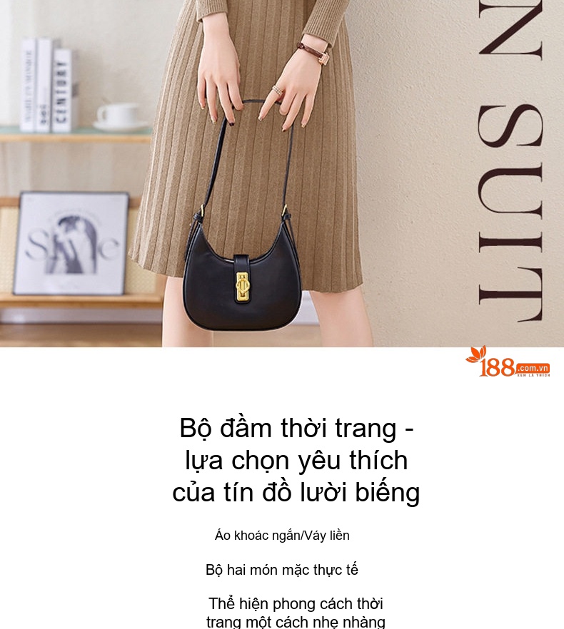 Váy Dệt Kim Dáng Ôm Thiết Kế Tay Dài Kèm Áo Khoác Gilê Bộ Hai Chiếc Màu Nâu, Be, Đỏ Rượu chi tiết 2