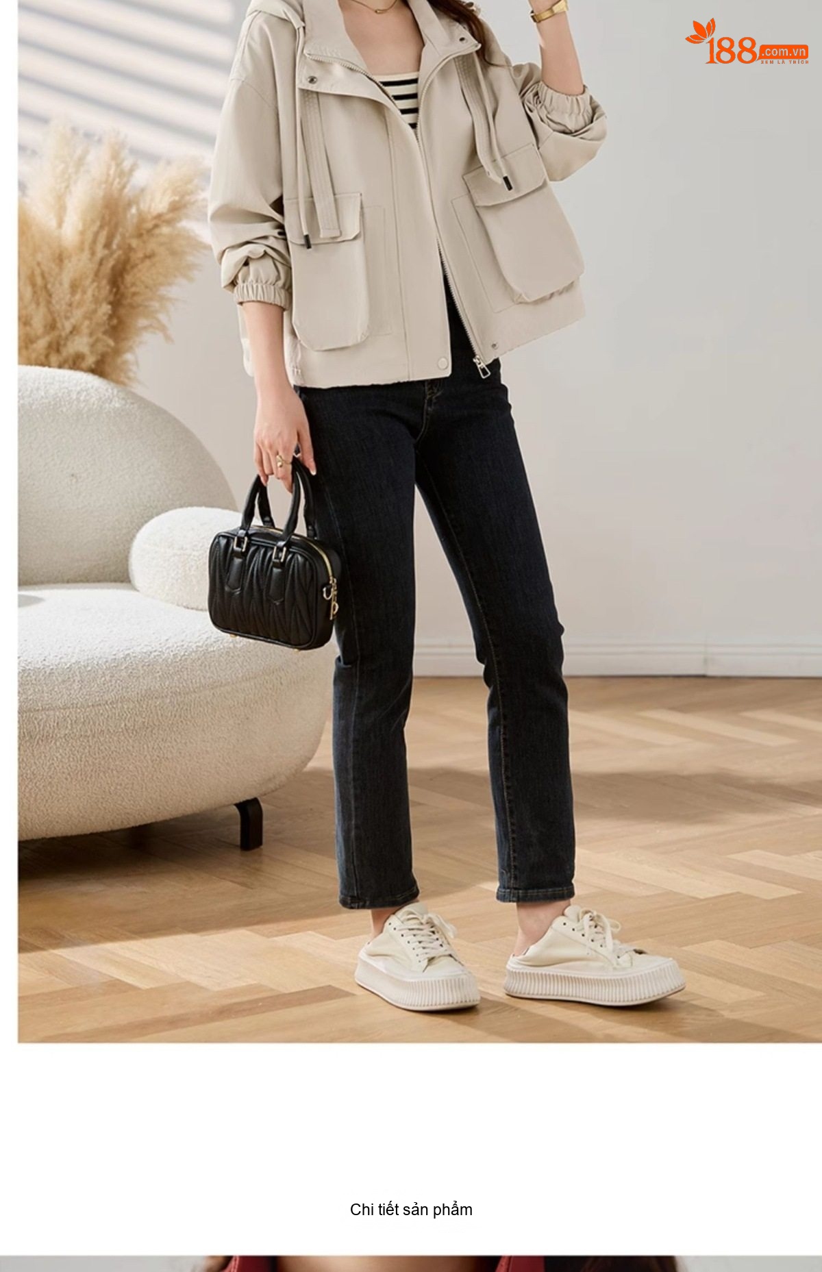 Áo Khoác Gió Nữ Form Ngắn Thiết Kế Túi Hộp Phong Cách Casual Màu Đỏ Gạch, Đen, Kem chi tiết 43