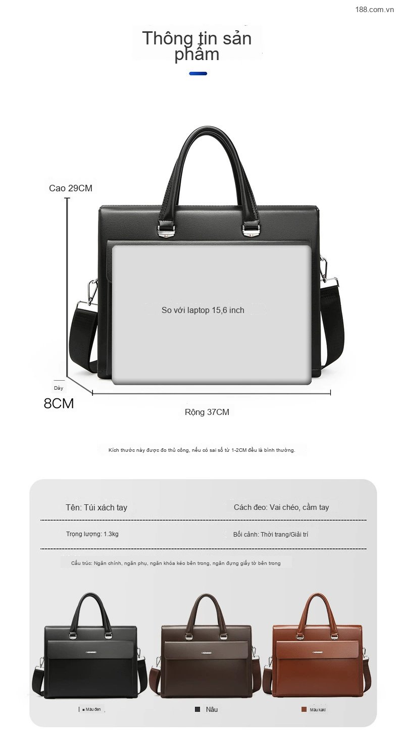 Túi Đeo Chéo Nam Da Mờ Khóa Mật Mã Chống Trộm, Đựng Laptop, Công Sở Màu Đen, Nâu, Nâu Đậm chi tiết 4