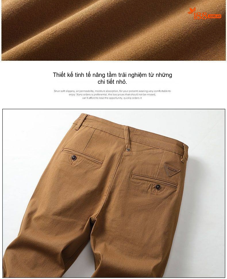 Quần Dài Nam Ống Đứng Cotton Dáng Rộng Khaki, Đen chi tiết 7