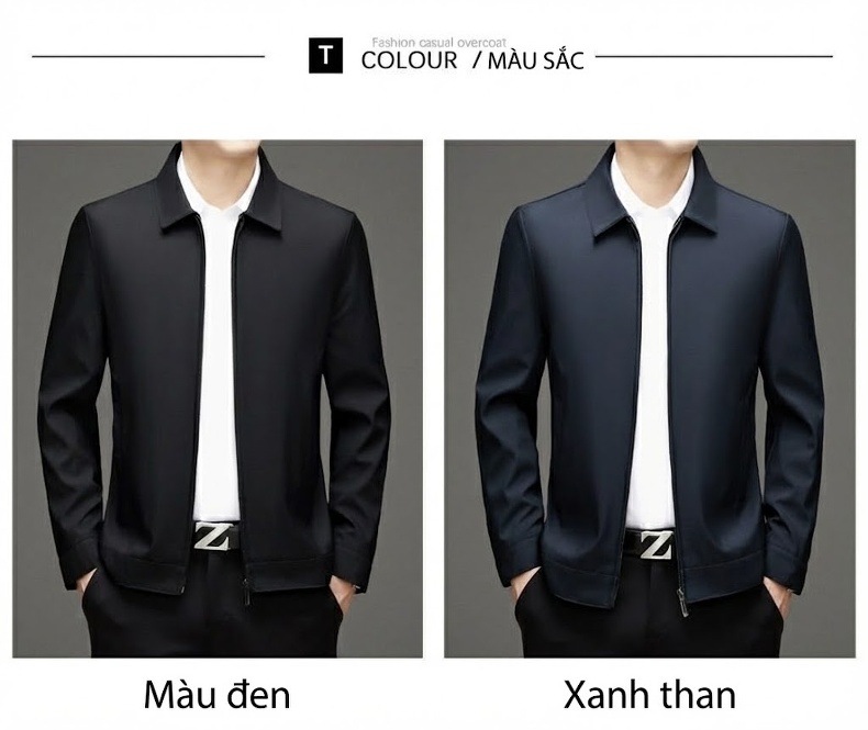 Áo Khoác Nam Cổ Bẻ Khóa Kéo Phong Cách Doanh Nhân Màu Đen, Xanh Navy chi tiết 8