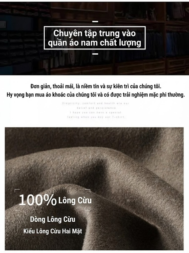 Áo Khoác Nam 100% Lông Cừu Cổ Bẻ Khóa Kéo Dáng Ngắn Màu Xám, Nâu chi tiết 2
