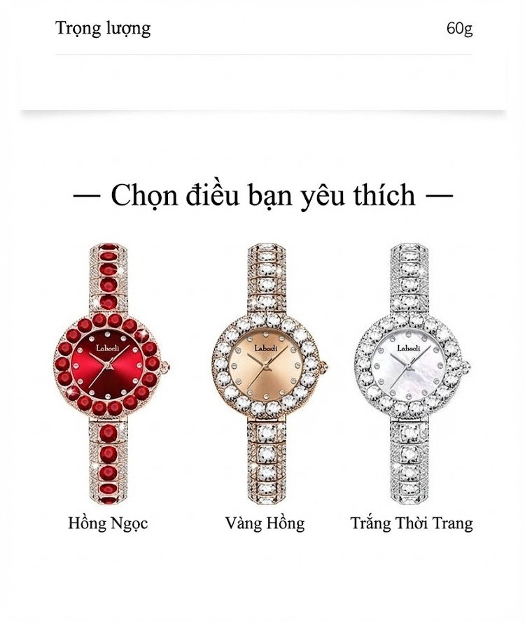 Đồng Hồ Nữ Đính Đá Quartz Mặt Tròn Phong Cách Retro Màu Đỏ, Vàng, Bạc chi tiết 13