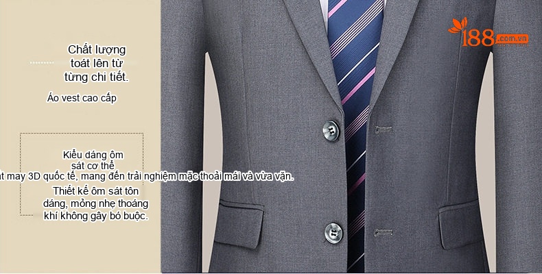 Bộ Vest Nam Cao Cấp 3 Món Phong Cách Doanh Nhân Lịch Lãm Màu Xám chi tiết 22