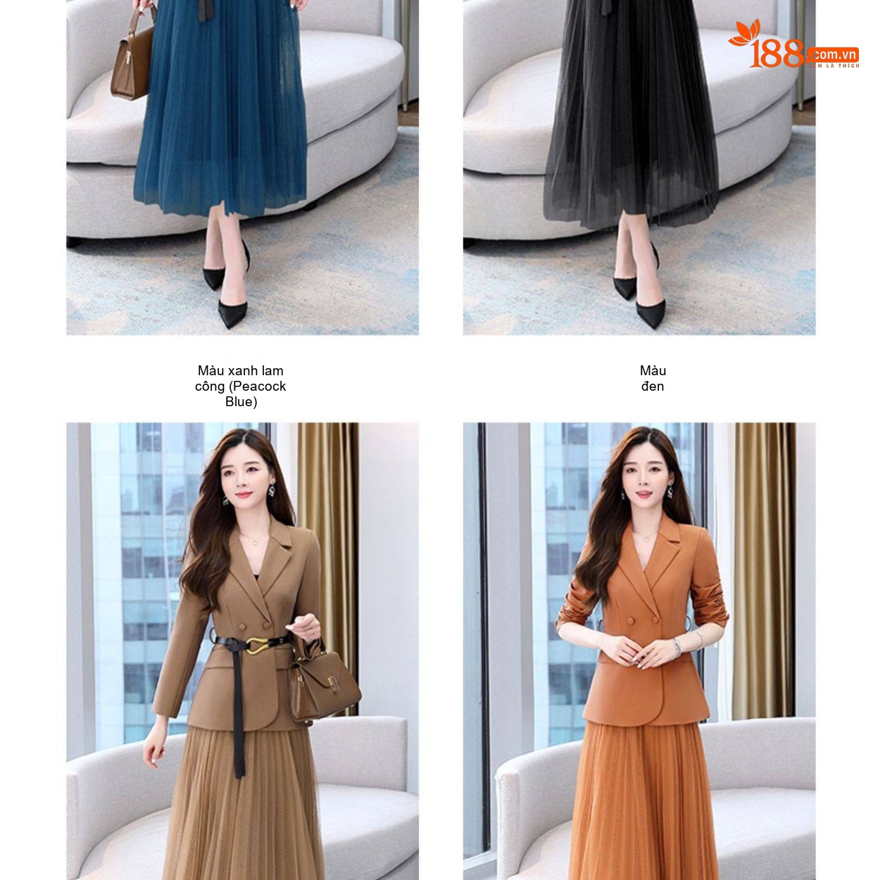 Bộ Vest Blazer Nữ Chân Váy Lưới Dáng Dài Thời Trang Thu Đông Màu Nâu, Đen, Xanh, Cam chi tiết 24