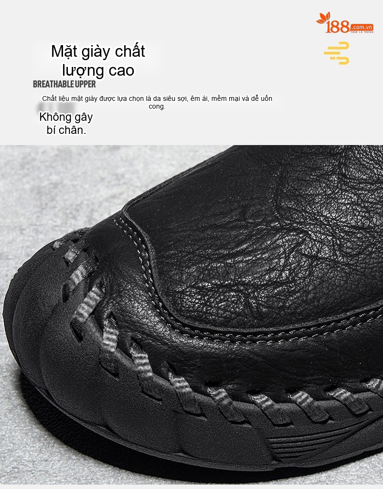 Giày Lười Nam Da Mờ May Thủ Công Chiều Cao Đế Khoảng 3cm Màu Nâu, Đen chi tiết 3