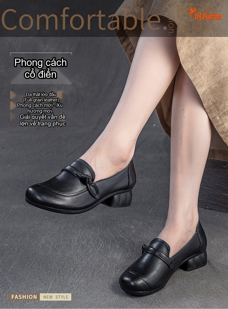 Giày Búp Bê Nữ Da Bò Chiều Cao Đế Khoảng 3cm Màu Đen, Nâu chi tiết 1