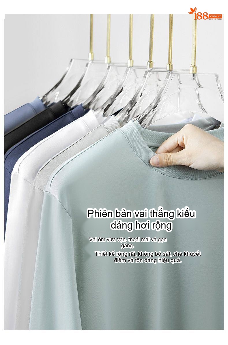 Áo Thun Dài Tay Nam Lụa Tằm Tự Nhiên Mỏng Mát Màu Trắng, Xám, Xanh, Đen chi tiết 8