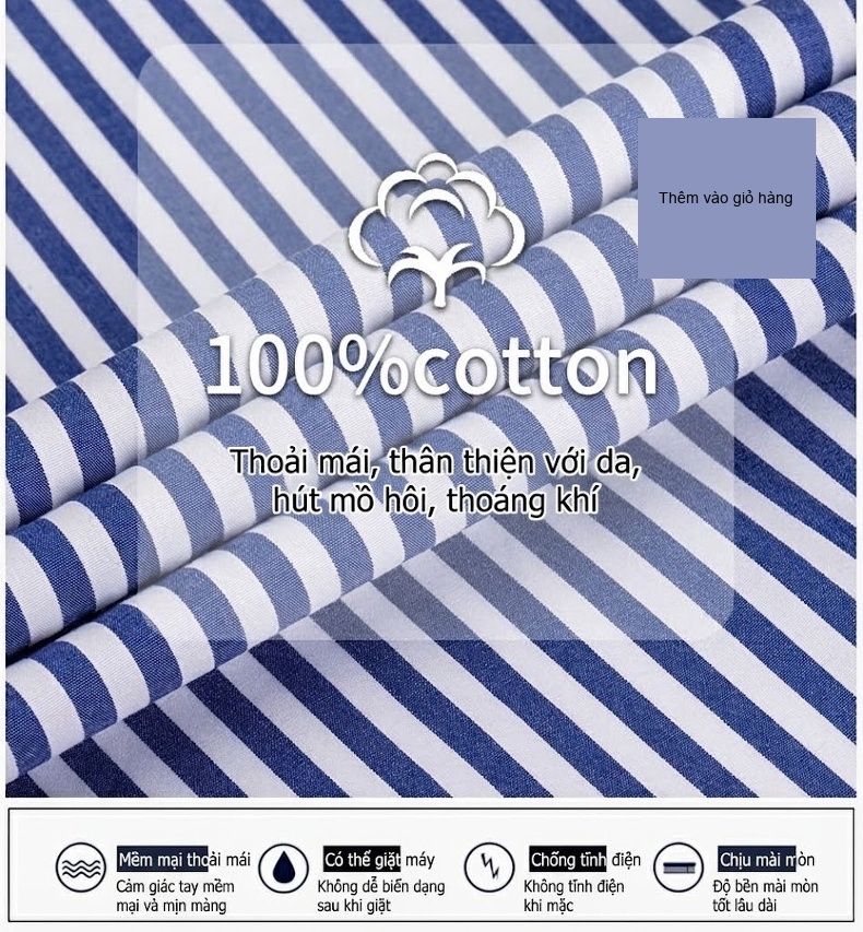 Áo Sơ Mi Dài Tay Nam Cotton Sọc Kẻ Chống Nhăn Màu Đen, Xanh, Đỏ chi tiết 3