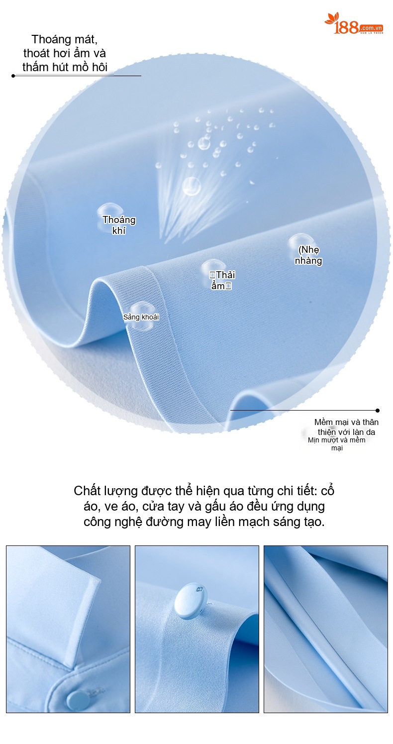Áo Sơ Mi Nam Tay Ngắn Lụa Tằm Chống Nhăn Không Cần Ủi Màu Trắng, Đen, Xanh Dương, Xanh Lá chi tiết 7