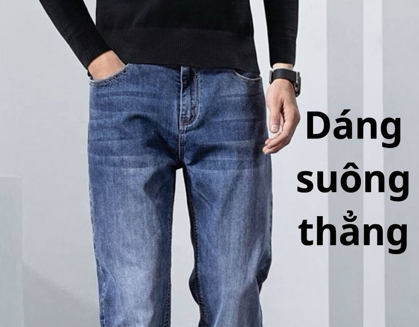 Quần Jean Nam Dáng Suông Co Giãn Thoải Mái Màu Xanh, Đen