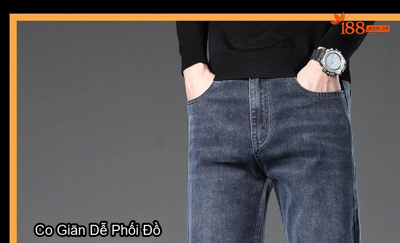 Quần Jean Nam Ống Đứng Dáng Rộng Thoải Mái Màu Xám Đen chi tiết 1