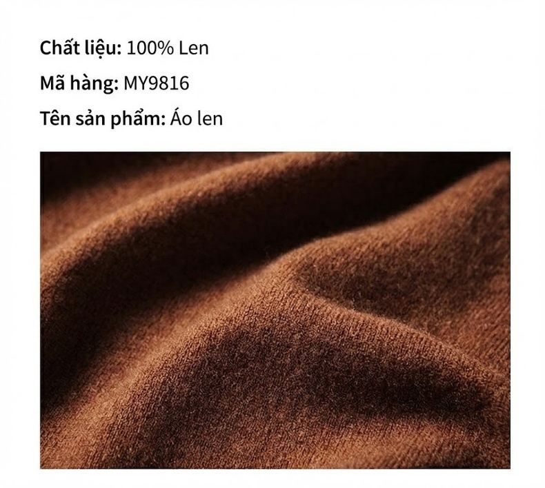 Áo Len Nam 100% Lông Cừu Cổ Lọ Dáng Ôm Thu Đông Màu Nâu, Be, Xám... chi tiết 1