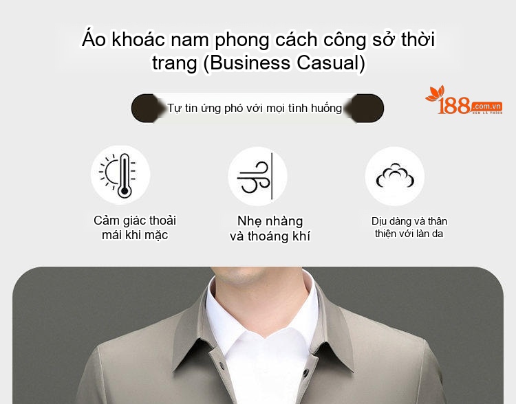 Áo Khoác Nam Cổ Bẻ Dáng Suông Phong Cách Doanh Nhân Màu Xám, Đen chi tiết 1