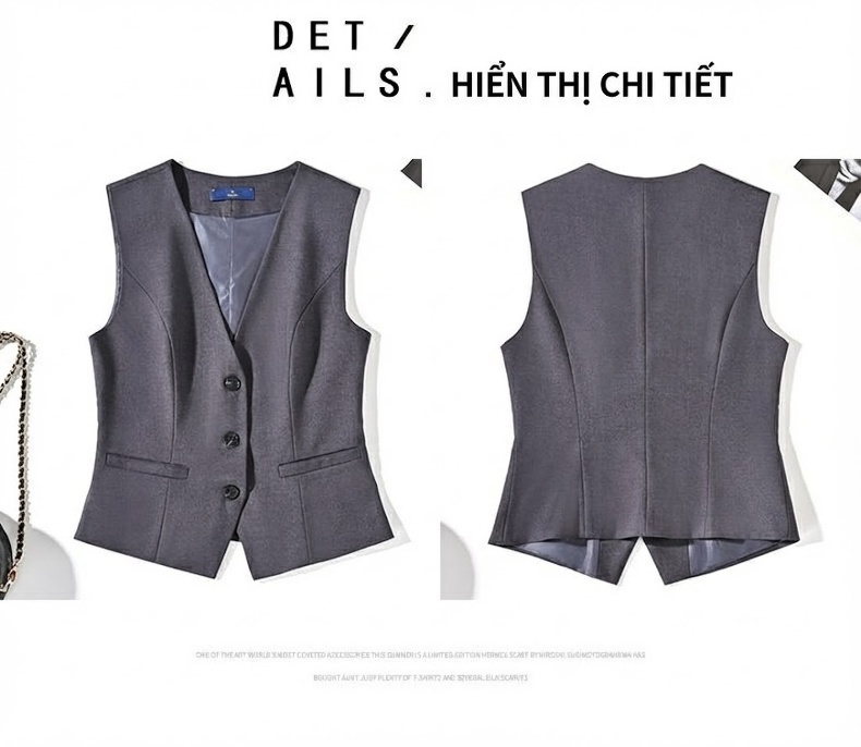 Áo Gile Nữ Công Sở Lễ Tân Khách Sạn Văn Phòng Màu Xám, Đen chi tiết 10