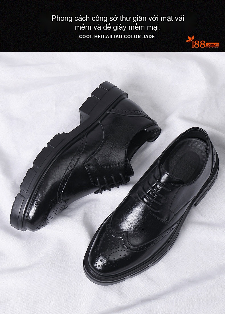 Giày Tây Brogue Tăng Chiều Cao Nam Da Bò Chiều Cao Đế 8cm Màu Đen chi tiết 2
