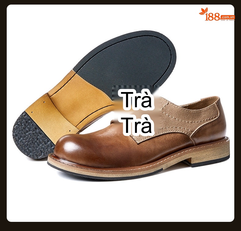 Giày Tây Buộc Dây Nam Da Bò Chiều Cao Đế Khoảng 3cm Màu Nâu, Be chi tiết 15
