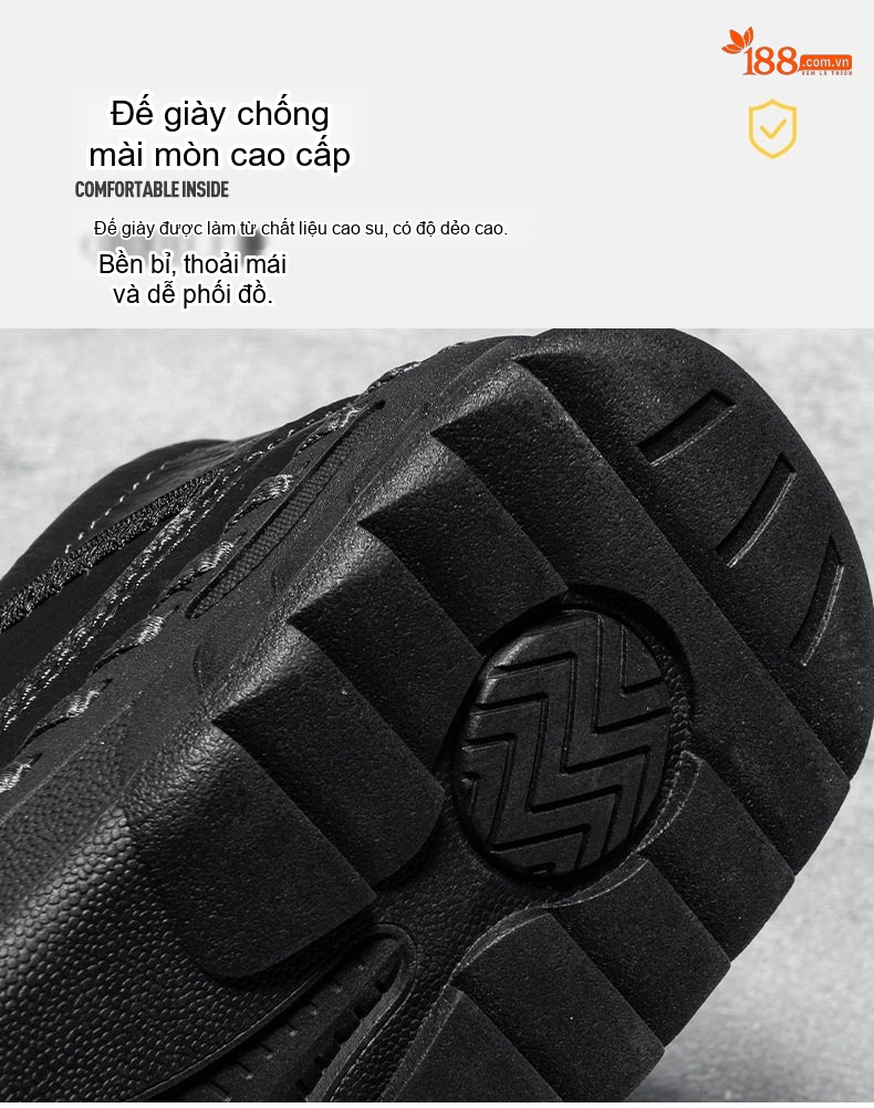 Giày Lười Nam Da Mờ May Thủ Công Chiều Cao Đế Khoảng 3cm Màu Nâu, Đen chi tiết 6