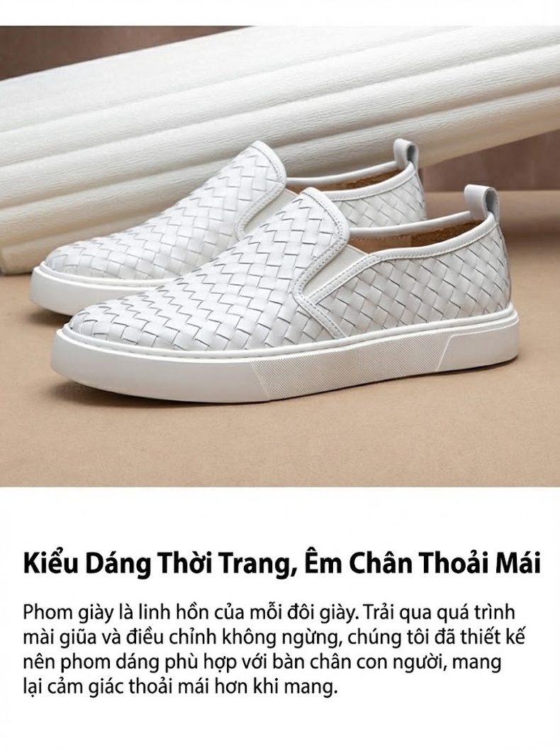 Giày Lười Nam Da Bóng Dệt Chiều Cao Đế Khoảng 3cm Màu Đen, Trắng chi tiết 3