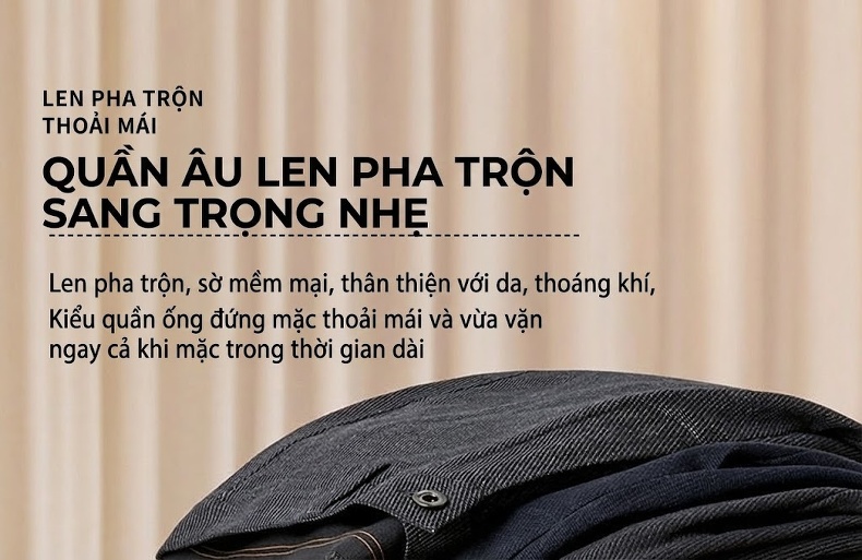 Quần Tây Nam Ống Đứng Wool Blend Dáng Ôm Vừa Thu Đông Dày Dặn Màu Đen, Xám Đậm chi tiết 1