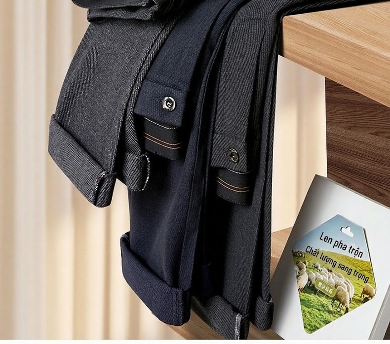 Quần Tây Nam Ống Đứng Wool Blend Dáng Ôm Vừa Thu Đông Dày Dặn Màu Đen, Xám Đậm chi tiết 2