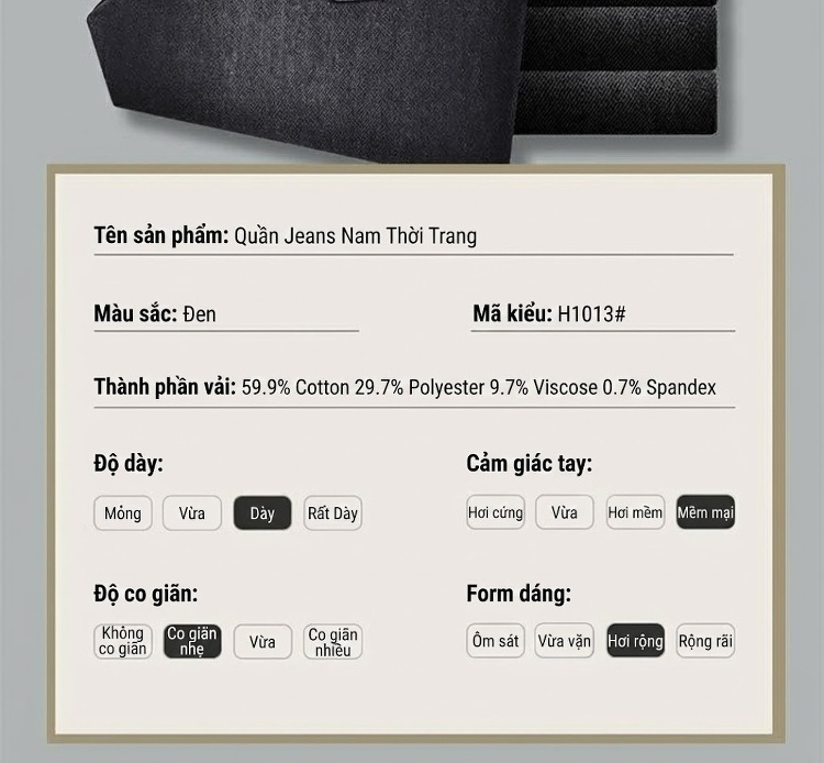 Quần Jean Nam Ống Đứng Co Giãn Vừa Vặn Phong Cách Retro Màu Xanh Denim chi tiết 39