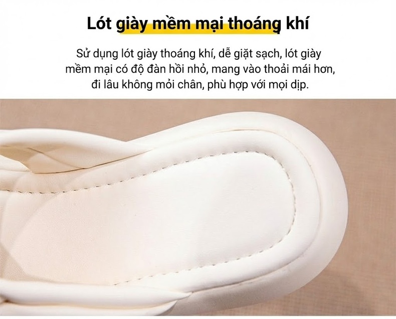 Dép Quai Ngang Nữ Đế Bằng Phối Màu Chiều Cao Đế Khoảng 4cm Màu Kem, Đen, Nâu chi tiết 7