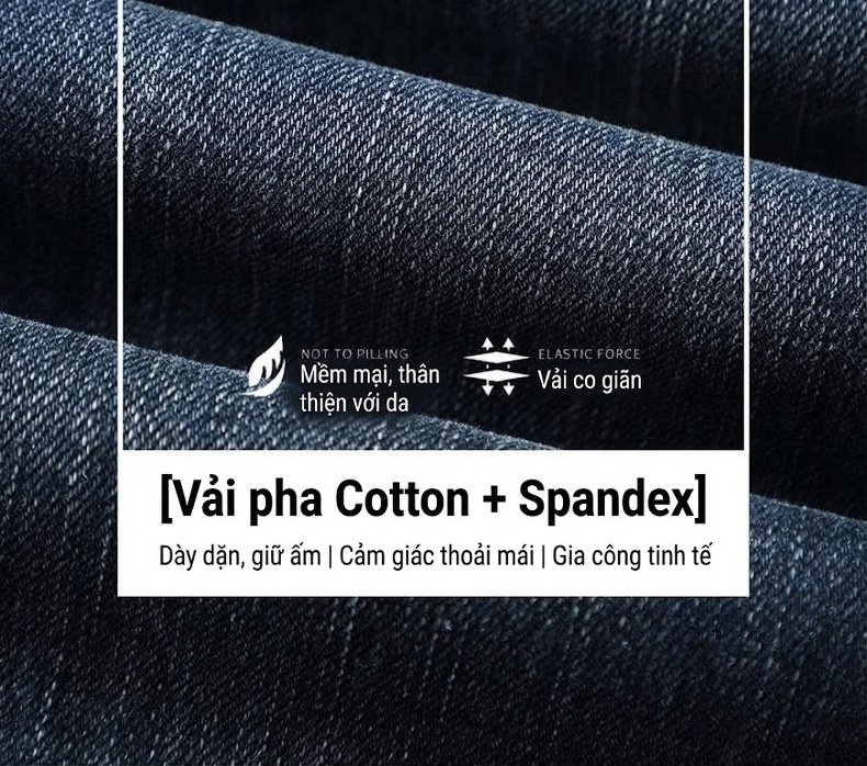 Quần Jean Dáng Suông Nam Co Giãn Thoải Mái Phong Cách Casual Màu Xanh Đen chi tiết 8