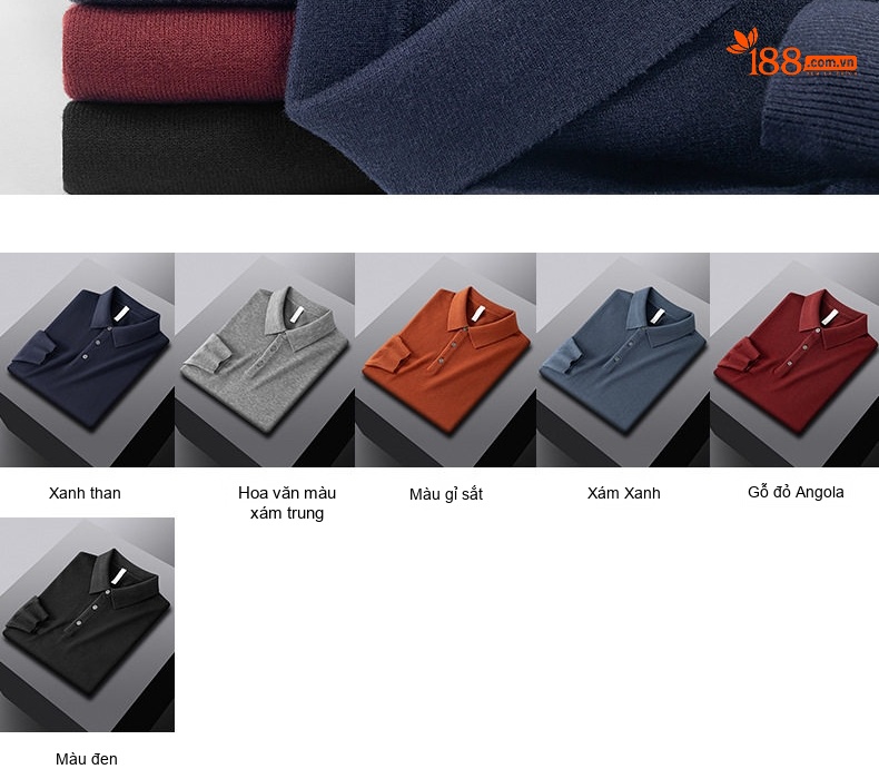 Áo Polo Nam Dệt Kim Cổ Bẻ Dài Tay Giữ Ấm Màu Xám, Xanh Navy, Cam, Đen... chi tiết 10