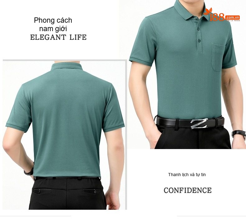 Áo Polo Nam Tay Ngắn Lụa Tằm Thượng Hạng Form Rộng Có Túi Màu Đỏ, Trắng, Xanh, Hồng... chi tiết 9