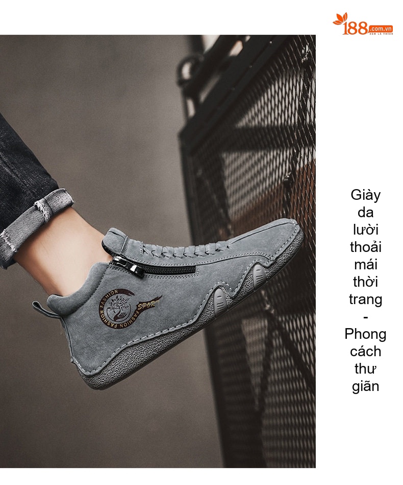 Giày Martin Nam Cổ Cao Vải Canvas Khóa Zip Chiều Cao Đế Khoảng 3cm Màu Be, Xám, Xanh Dương chi tiết 10