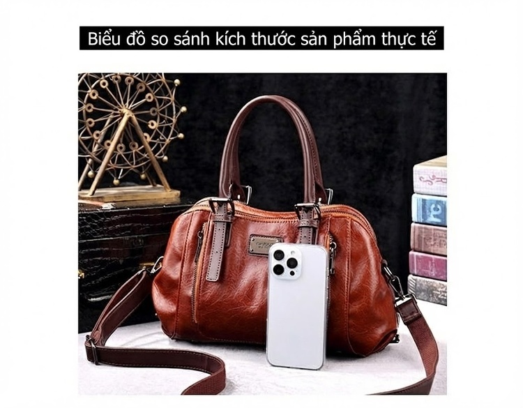 Túi Xách Nữ Da Bóng Vintage Đeo Vai, Đeo Chéo, Xách Tay Nhiều Ngăn Màu Nâu, Đen, Xanh Rêu, Đỏ... chi tiết 23