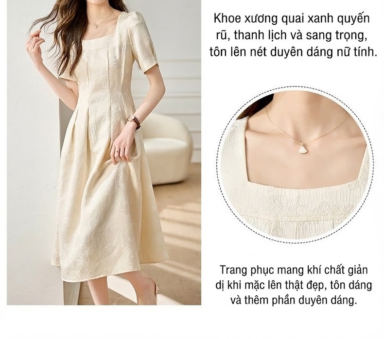Váy Suông Nữ Tencel Tay Ngắn dáng chữ A Thanh Lịch Màu Be, Đen chi tiết 10