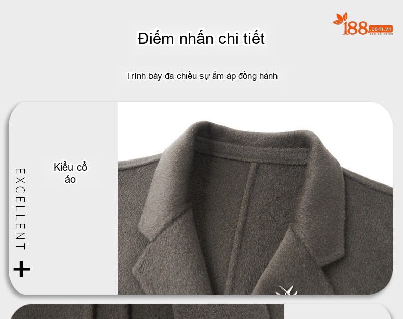Áo Khoác Dạ Nam 100% Lông Cừu Áo Khoác Dáng Dài Màu Xám, Đen chi tiết 4