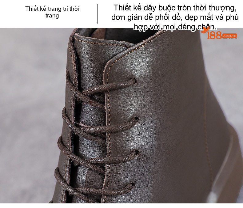 Boot Nữ Da Bò Cổ Lửng Khóa Bên Hông Chiều Cao Đế Khoảng 3cm Màu Đen, Nâu chi tiết 7