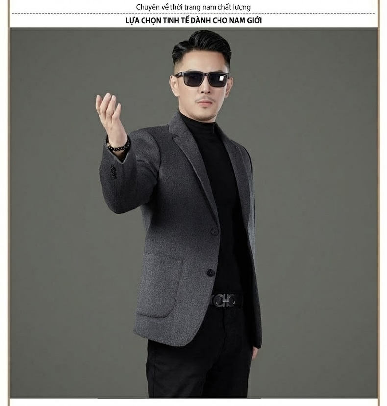 Áo Khoác Blazer Nam Hai Mặt Lông Cừu Áo Phao Lót Lông Vũ Có Thể Tháo Rời Màu Đen, Nâu, Xám chi tiết 9