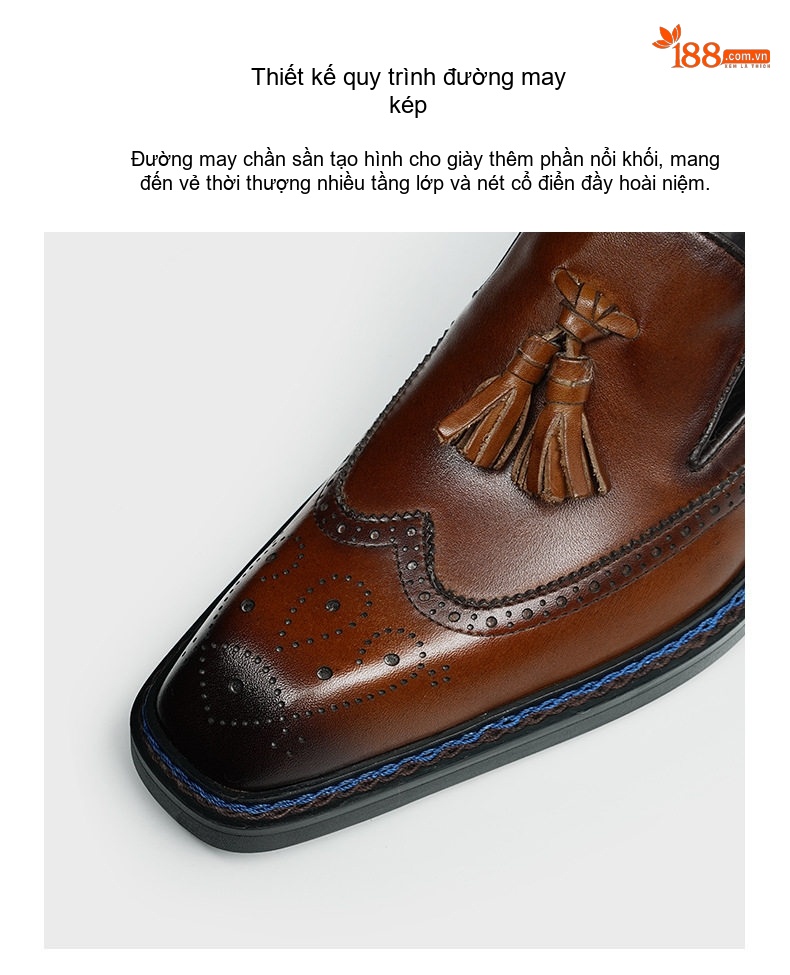 Giày Lười Nam Da Bò Brogue Có Tua Rua Chiều Cao Đế Khoảng 3cm Màu Đen, Nâu chi tiết 1