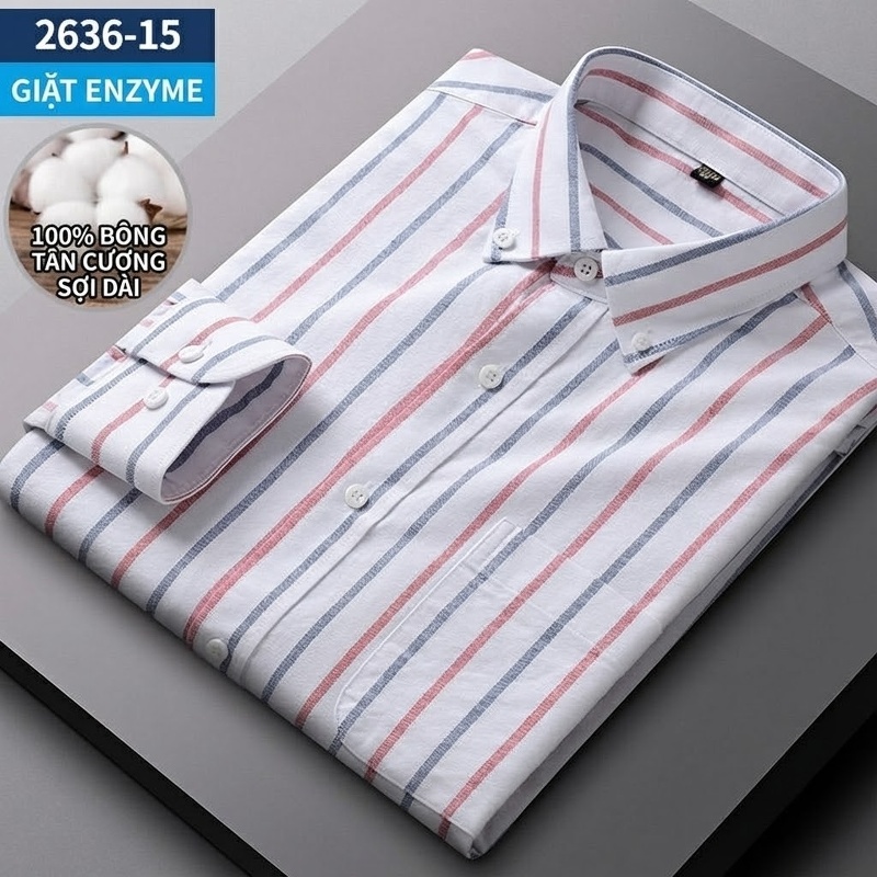 Áo Sơ Mi Nam Tay Dài Cotton Oxford Giặt Nước Kẻ Caro Mặc Đơn Giản Lót Trong Công Sở Màu Trắng, Xanh Dương, Xám, Hồng...